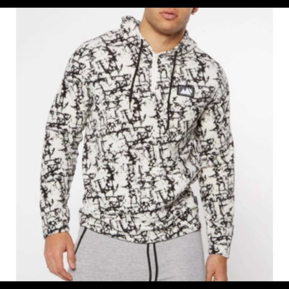 Men's White Marble Print Half Zip Hoodie